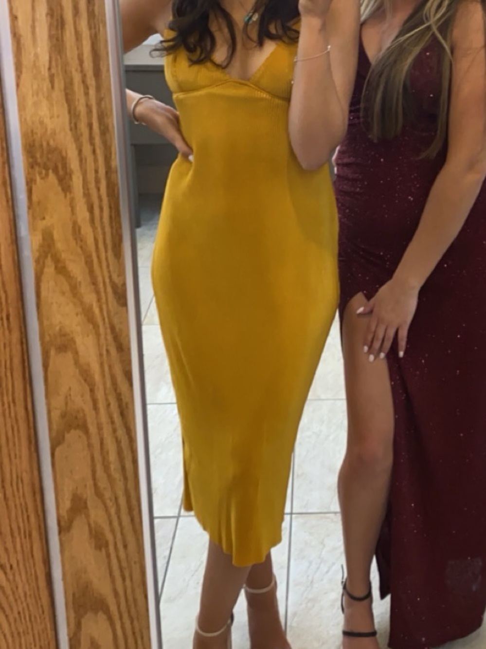 Hello Molly Mustard Yellow Slip Midi Dress